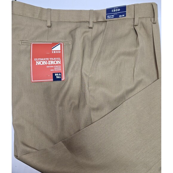IZOD Big & Tall Men's Ultimate Travel Non-Iron Pants Size 46x30 Khaki NWT - Picture 6 of 9